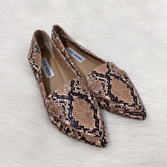 Steve Madden Shoes - Steve Madden Tan Snakeskin Studded Flats Shoes